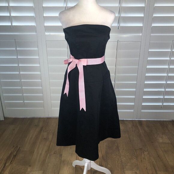 Vtg Strapless Black Pin Up Style Rockabilly Dress 4 Cotton Spandex Swing 80s 90s - Picture 1 of 12